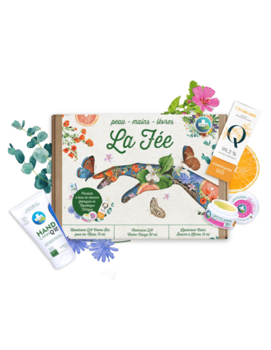 Coffret La Fée Annabis : crème visage, crème mains et baume à lèvres bio pour une peau douce et hydratée.