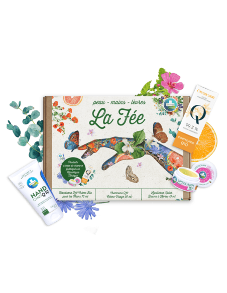 Coffret La Fée Annabis : crème visage, crème mains et baume à lèvres bio pour une peau douce et hydratée.