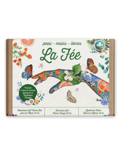 Coffret La Fée Annabis : crème visage, crème mains et baume à lèvres bio pour une peau douce et hydratée.